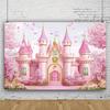 Fondo de Foto de Castillo Rosa 2D con Flores de Cerezo para Fiesta de Cumpleaños Infantil Decoración de Estudio Tela