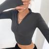 2KWEIRD Casual Y2k Clothes Crop Top Long Sleeve Women Korean Fashion Ribbed Knitted Zipper T-shirts Vintage Streetwear Tops Tees