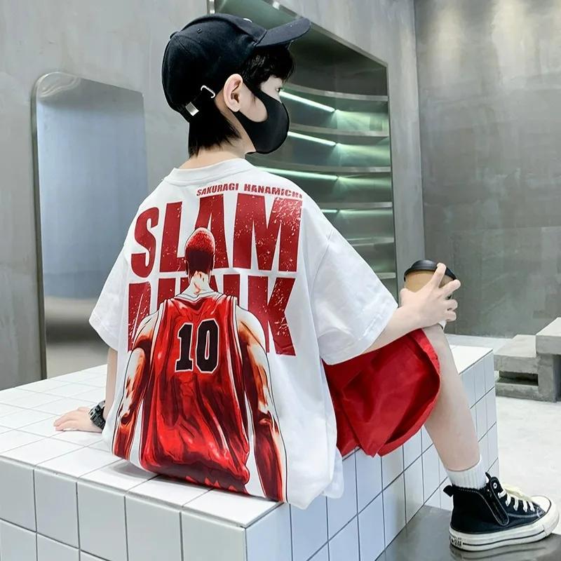 Детская летняя футболка Подростковая футболка для мальчиков летняя футболка с коротким рукавом 2025 новая свободная футболка детская футболка (Только футболка) 100 белый