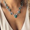 Female Creative Personalized Necklace Alloy Set With Turquoise Fashion Bohemian Style Flower Necklace Pendant Daily Jewelry Gift