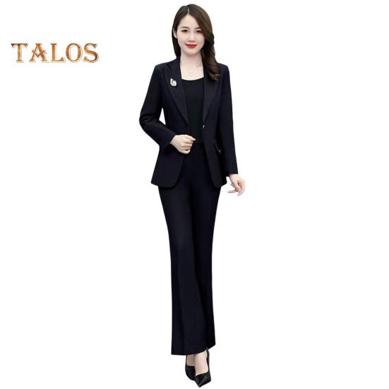 

Женский комплект из 2 предметов: пальто и брюки, отложной воротник, длинные рукава, пиджак, облегающий крой, однотонные расклешенные брюки, повседневная одежда для поездок на работу и в офис XL чёрный