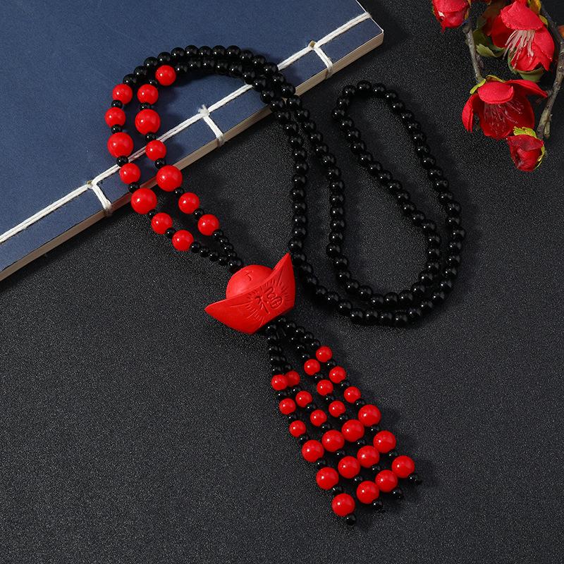 Retro Medium Red Cinnabar Sweater Chain Natal Long Necklace Pixiu Pendant Pendant Accessories Women