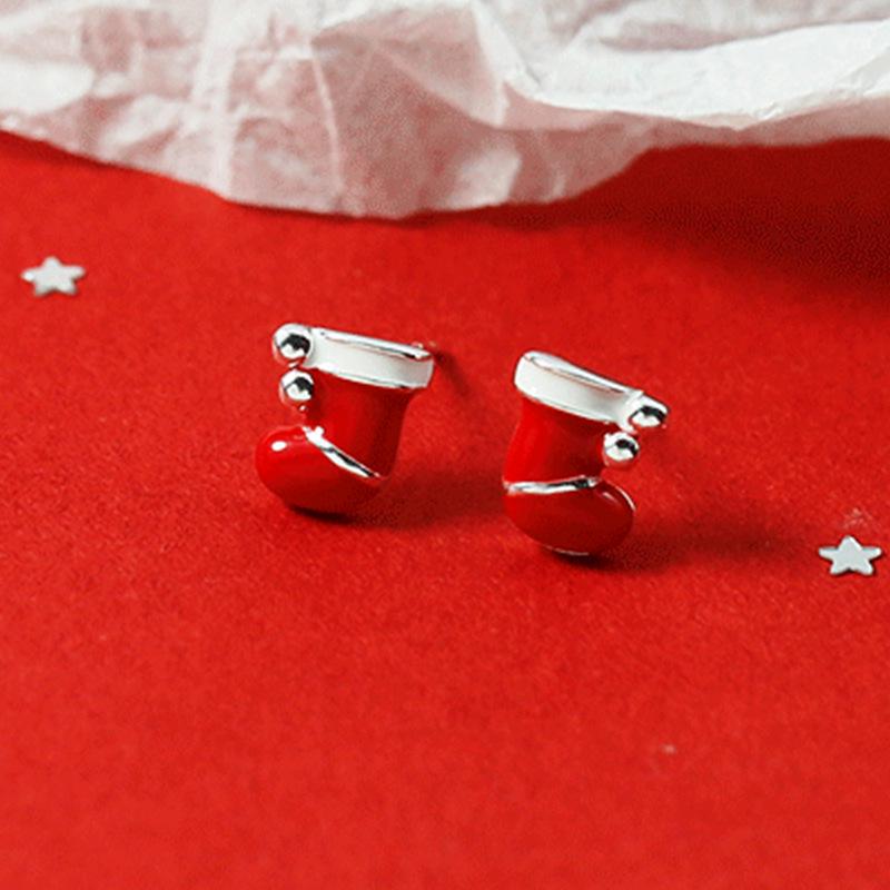 Korean Style Cute Red Christmas Socks Stud Earrings - Mori Style Gift for Girlfriend