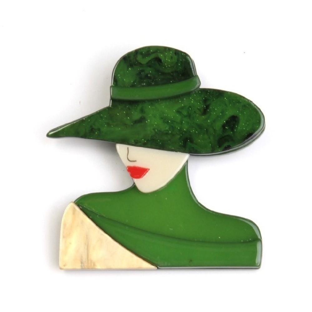Acrylic Lady with Hat Brooch Cartoon Modern Girls Badge Women Portrait Pin  Clothing Accessories