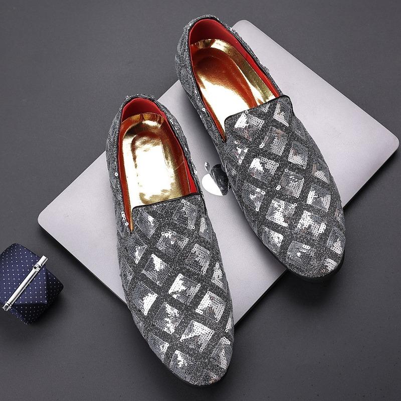 Fashion Fashion Designer Sequin Men's Loafers Brand Wedding Leather Shoes for Men Slip On Business Formal Dress Shoes Zapatos Hombre