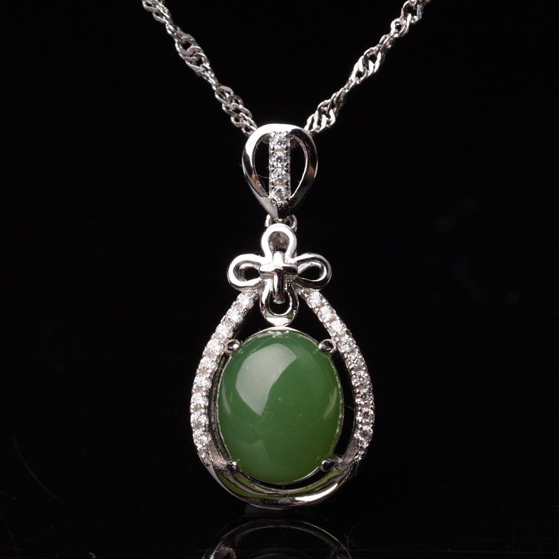 Certified 925 Sterling Silver Jade Necklace with Hollow Jasper Pendant - Elegant Gift for Mom