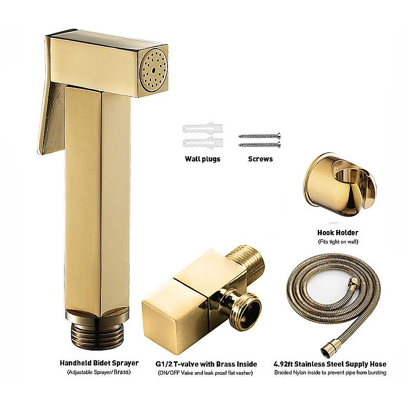 Brass Handheld Toilet Bidet Sprayer Set Accessories Black Bidet Faucet for Bathroom Sprayer Shower Head Self Cleaning Gold Color