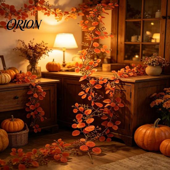 Realistic Plastic Bouquet for Home Artificial Fall Eucalyptus Garland, Autumn Money Leaf Vine Faux Greenery Maintenance Free Floral Decor Thanksgiving