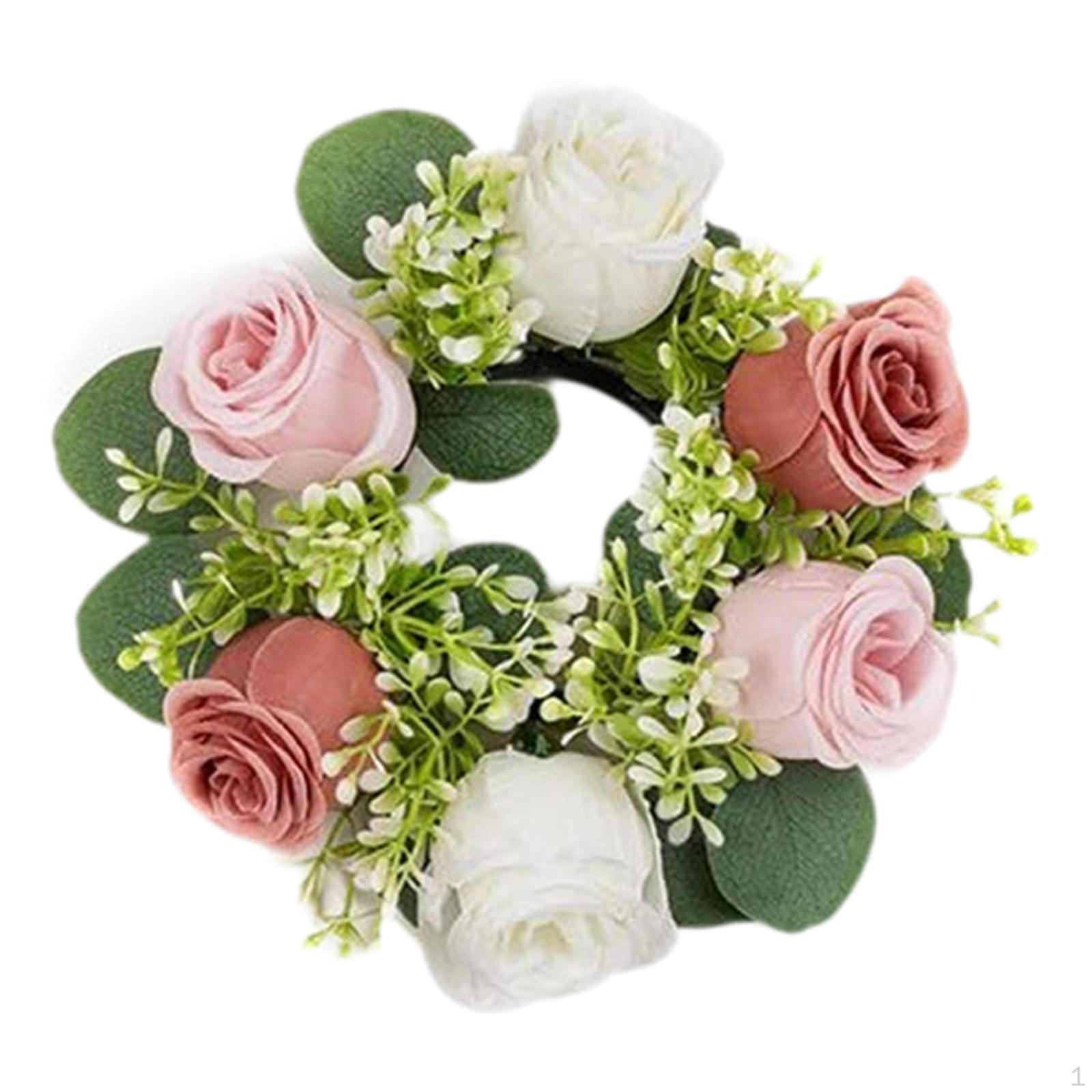 

Artificial Floral Candle Ring Faux Flower Tea Light Table Dark and Light Pink