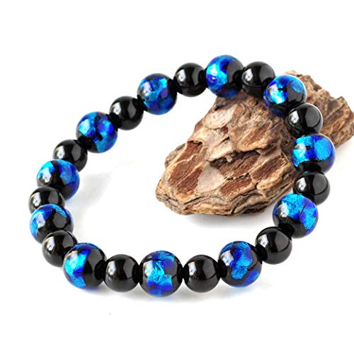 Natural Stone Power Stone Bracelet, Firefly Glass, Onyx, Men's and Women's Accessory, Inner Diameter: Approx. 16cm