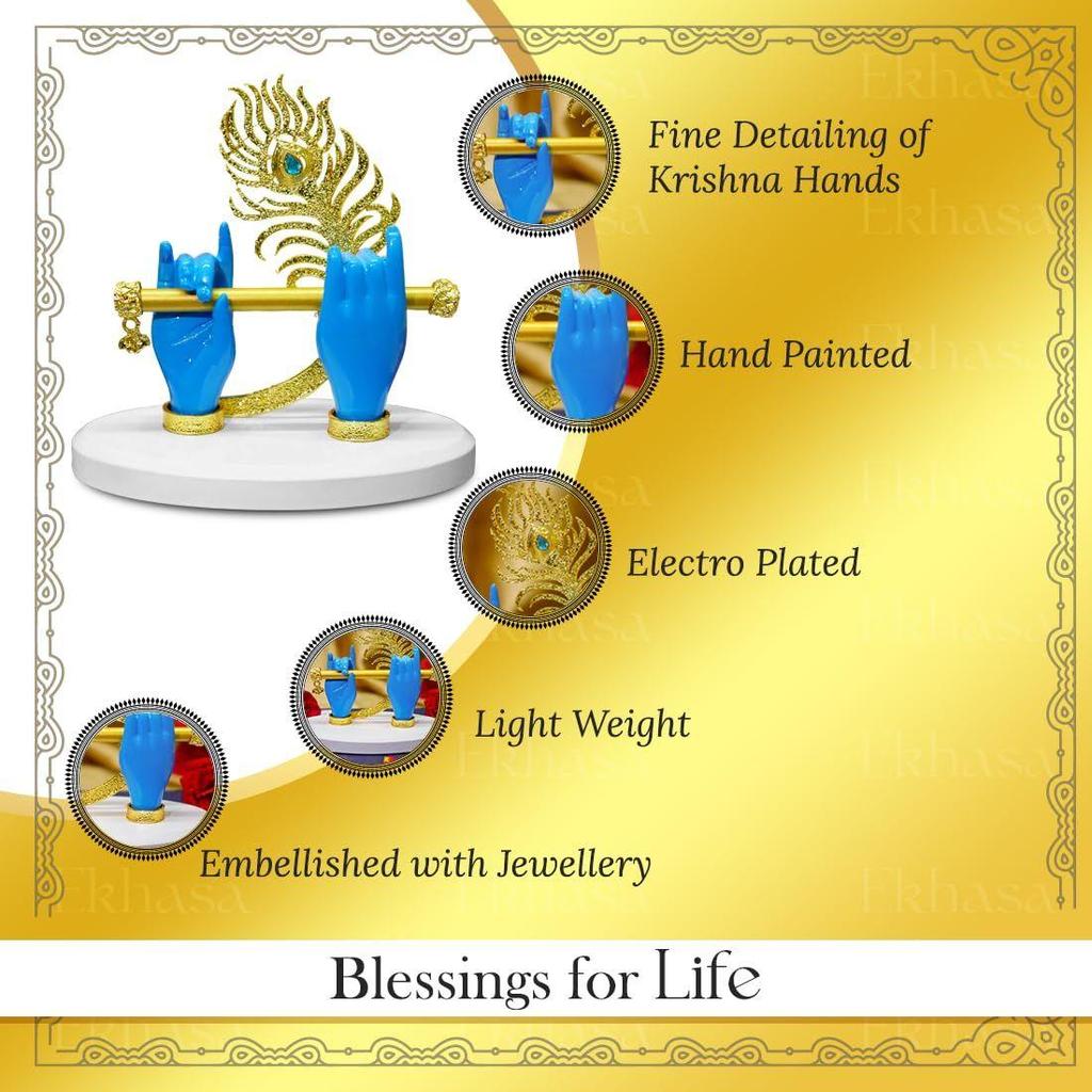 Lord Krishna Hands with Flute Idol (Small Size) | Krishna Flute Hand Statue | Krishnaji Divine Hands Idol with Flute and Peacock Feather |