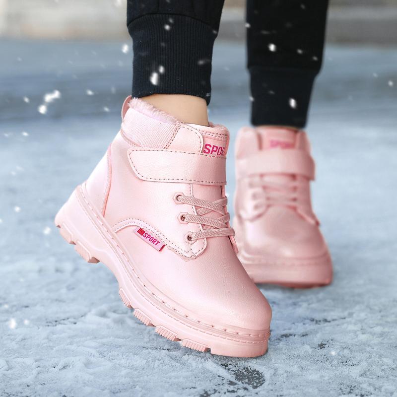 Genuine Leather Winter Boots For Boys Thick Warm Snow Shoes For Children Soft-soled Anti-slippery Teenager