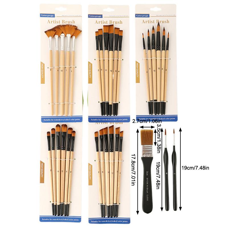 Professionelles Künstler-Pinselset Nylonborsten für Aquarell-, Acryl-, Ölmalerei, Basteln & Gesichts-Körper-Handwerk Hakenlinie
