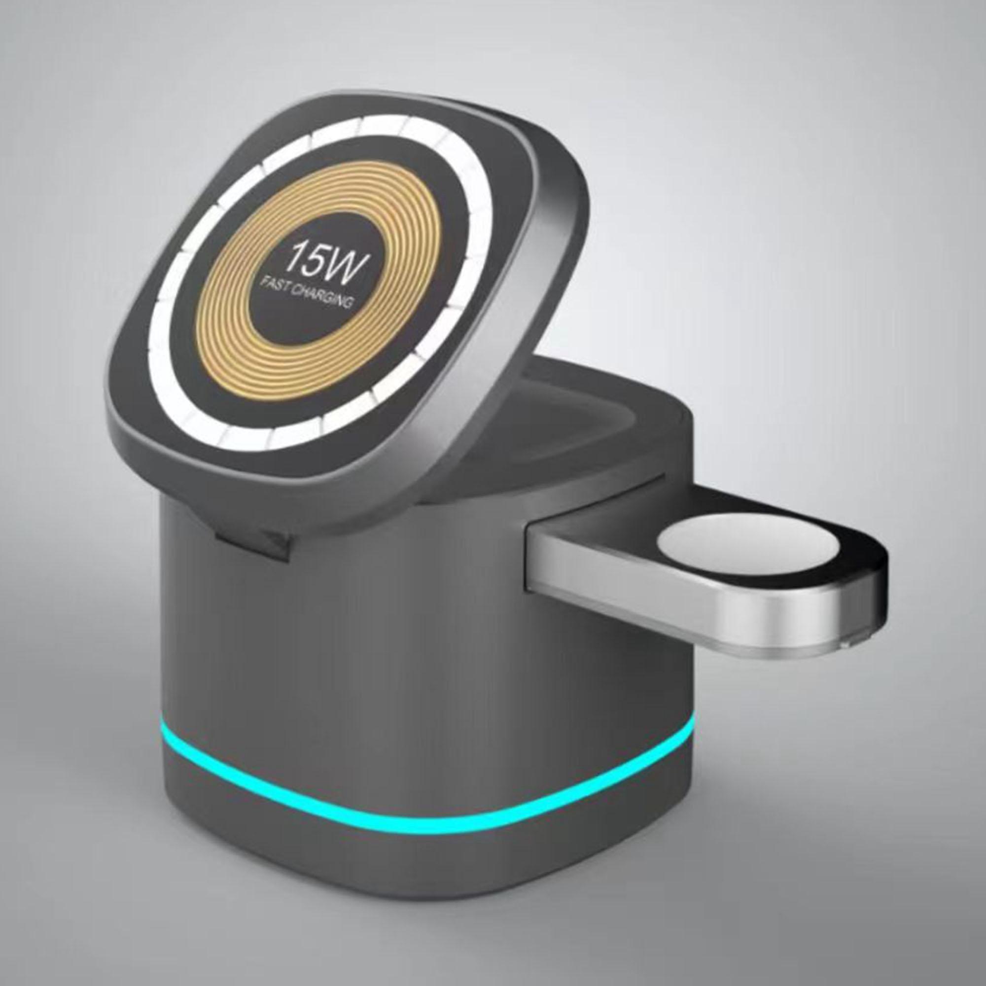 

H32 15W 3-in-1 Magnetic Wireless Charger for Headset,Smart Watch Multi-Function Cell Phone Charging Stand Dark Grey