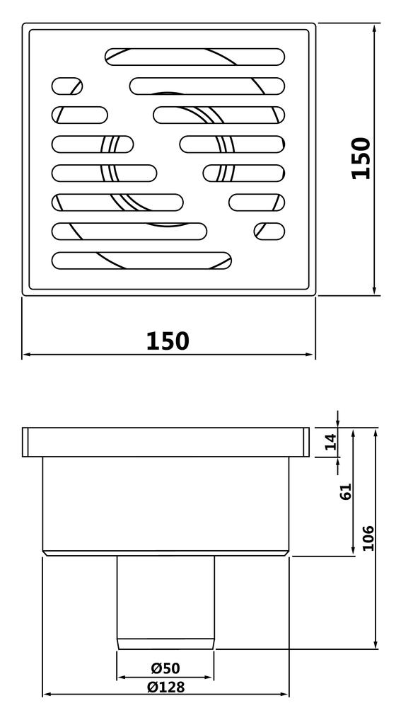 Sewer Drain Grate, Stainless Steel Grate, 150X150 Mm, Downward Drain
