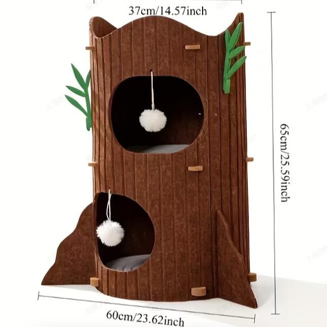 Multi-Layer Felt Cat Tree Bed: All-Season Enclosed Pet Nest with Tree Hole Design