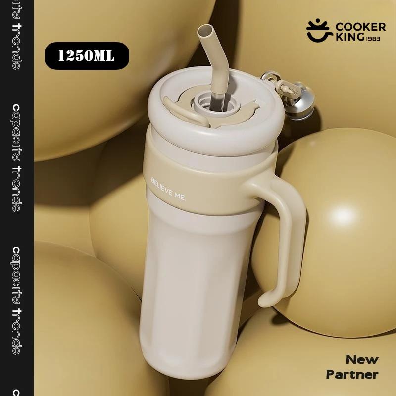 

1250ML 316+304 Stainless Steel + PP Inner Liner Large Capacity Insulated Cup Flask Bottle Thermos Water Bottle Cup 1250ML білий
