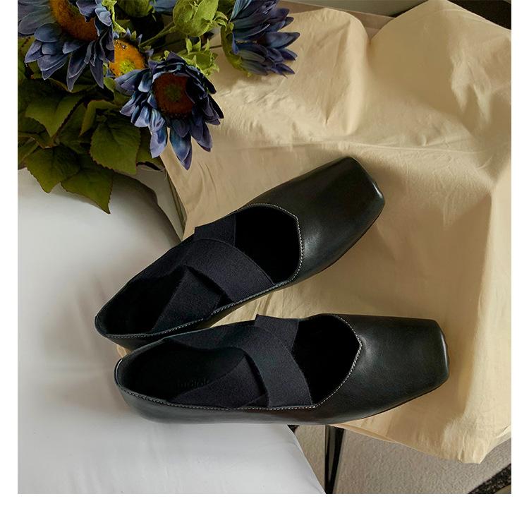 Fårskinnsversion retrostil korsläder fyrkantig tå balett enkelsskor dam nisch mörka Mary Jane skor små läderskor