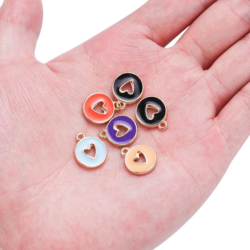 10 pezzi/lotto Cuore d'Amore Rotondo Smalto Ciondoli Double Face Ciondolo Fatto a Mano Per Braccialetto Fai da Te Creazione Gioielli 14,5x11,5 mm Vendita all'Ingrosso