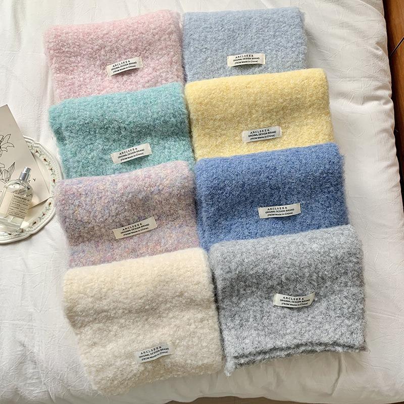 Knitted scarf women's winter new solid color versatile warm imitation cashmere soft waxy plush scarf scarf