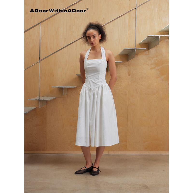 

A Door Hanging Neck Waist Hugging Long Waist Line Dress Maeve A Word Version Backless Zip-up Sleeveless White S