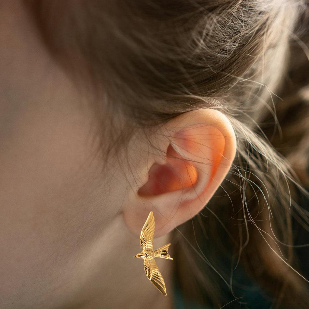 Stainless Steel Ear Studs Gold Plated Stereoscopic Bird Shaped Earrings Jewelry Comfortable Metal Earwear Accessories