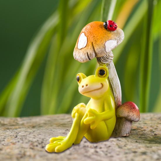 Tegneserie Frosk Figur Resin Sopp Lesende Liggende Gitar Frosk Statue Skulptur Innendørs Utendørs Hage Blomsterpotte Dekorasjon Ornament