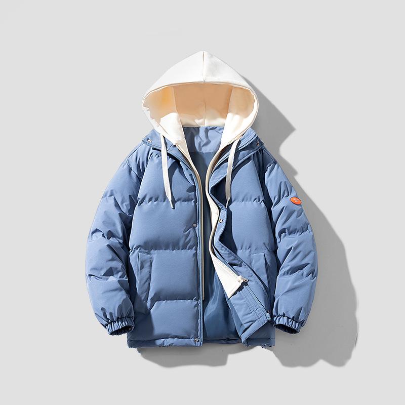 Trendy Couples' Hooded Loose Cotton Jacket - Faux Two-Piece, Thickened for Warmth in Autumn/Winter