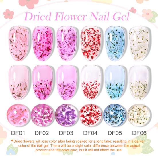 1/6Pcs 8ML Dried Flowers Gel Nail Polish Soak Off UV/LED Natural Floral Petal Nail Glue Varnish Long Lasting Women Clear DIY Nail Art Painting Gel