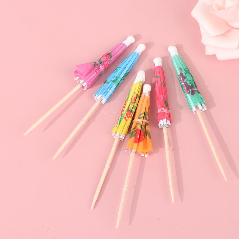 50Pcs/Pack Drink Fruit Cake Stick Mini Umbrella Paper Cocktail Parasols Umbrella