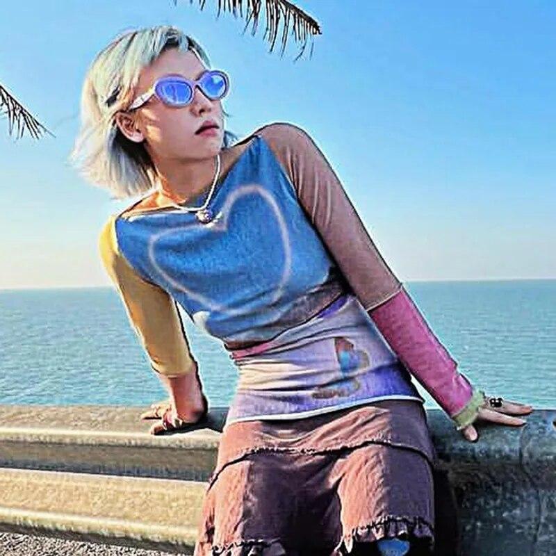 

Футболка с принтом бабочки, милые топы Y2k, футболки с рисунком, облегающий топ с длинными рукавами, винтажная одежда 90-х годов