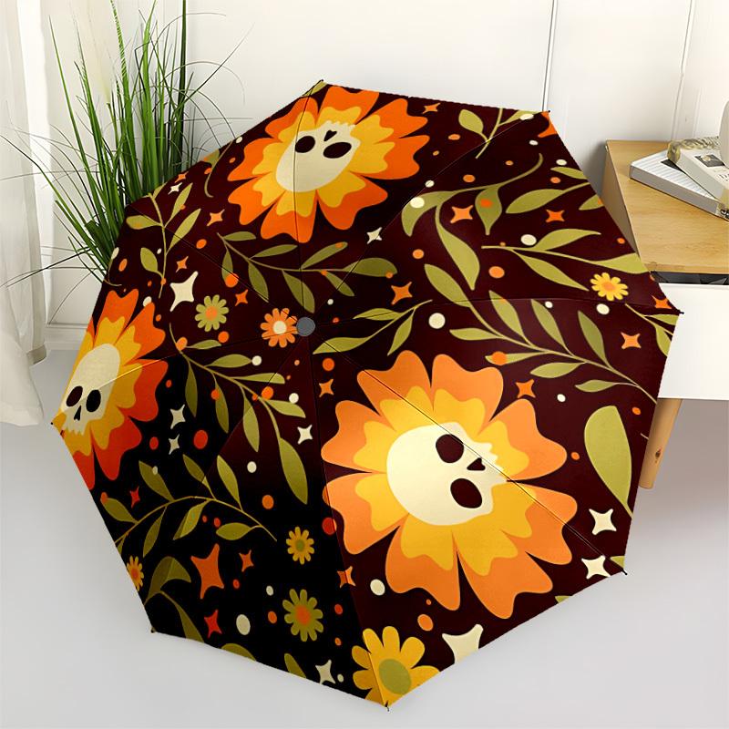 1pc Day of the Dead Floral Automatic Open/Close Umbrella, Portable Folding Umbrella for Travel, Themed Events, It is suitable as a gift for various fe