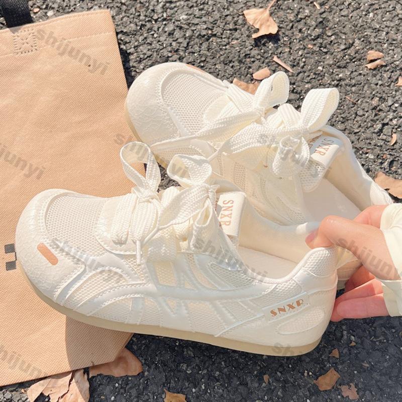 Fashion Women's White Casual Shoes 2025 New Breathable Mesh Fashion Cross Tied Flats Lightweight Comfortable Soft Sole Vulcanized Shoes