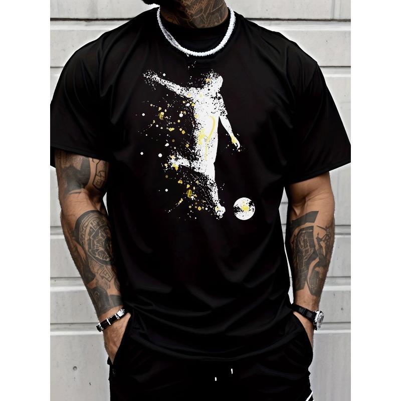 

European sizes Men s Soccer Football T-Shirt with White Splatter Paint Soccer Player & Design - Breathable Moisture-Wicking Jersey S чёрный