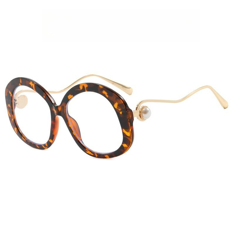 Oval Large Frame Pearl Metal Feet Fashion Flat Mirror Transparent Lens Retro Elegant Suitable for Daily Vacation Use
