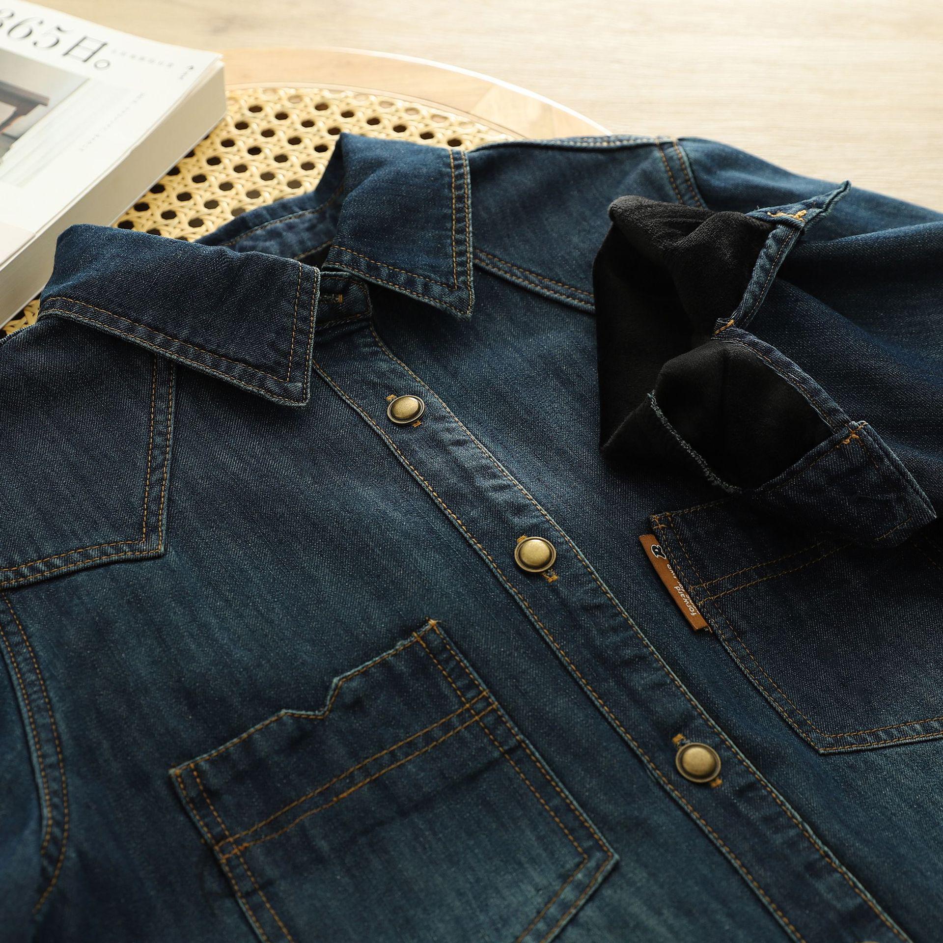 

Women s Korean Style Plush Denim Shirt - Autumn/Winter Loose Layered Casual Thick Top XL темно-синього кольору