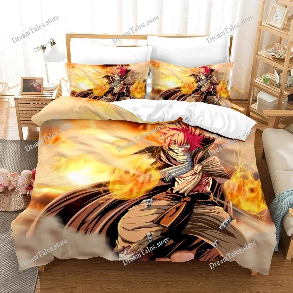 3D Printed Anime Fairy Tail Natsu Bedding Set Boys Girls Twin Queen Size Duvet Cover Pillowcase Bed Kids Adult Home Textile