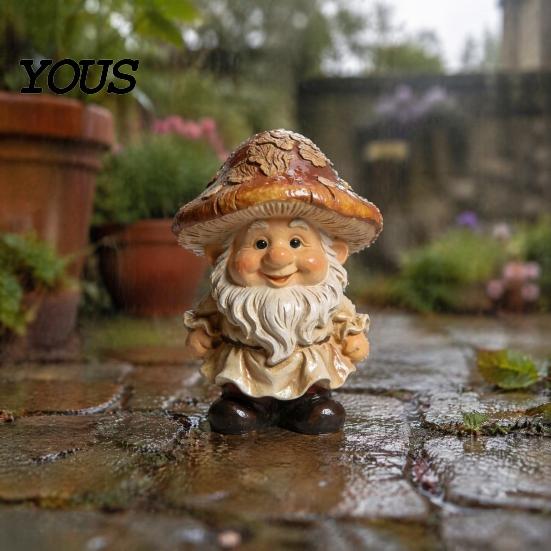 Gartenzwerg Statue Pilzkappe Statue, Harzfigurine, Retro Skurrile Wohn-Schreibtisch Dekoration Niedliche Skulptur für Terrasse Hof Innen Tisch Dekoration