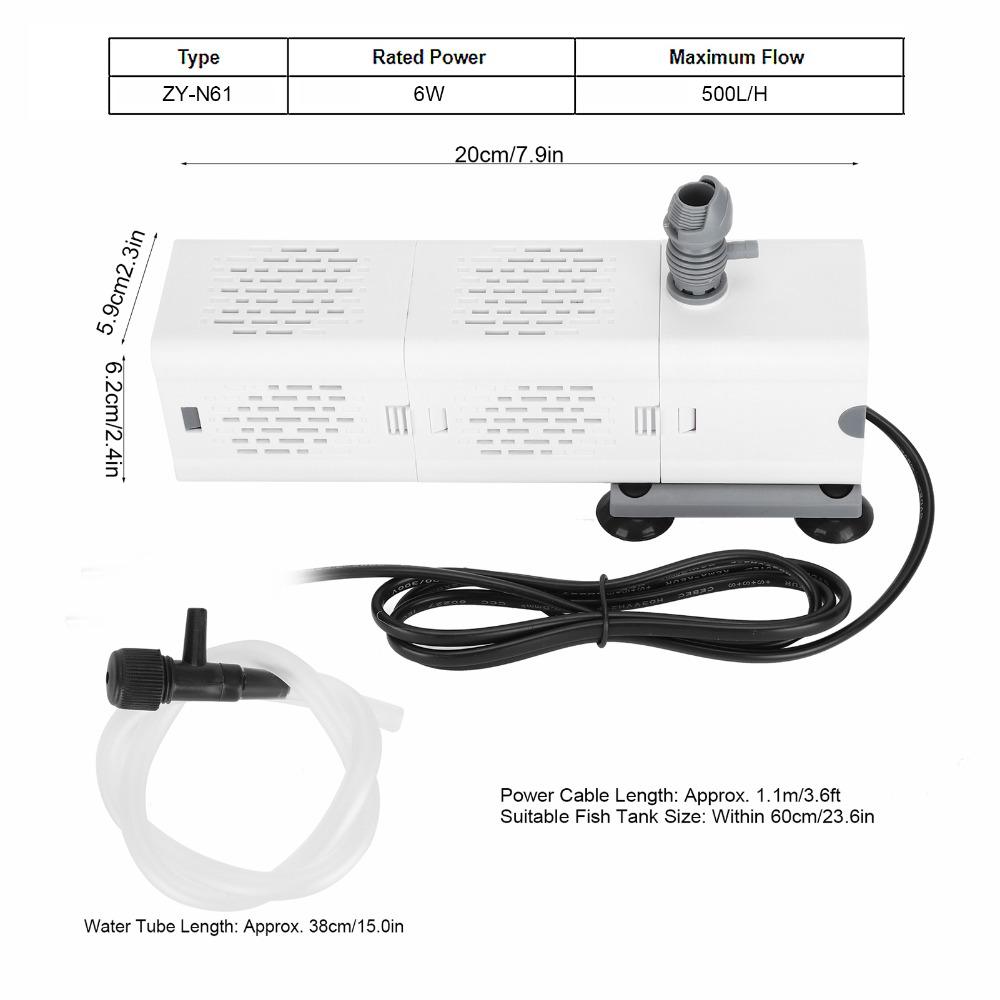 Builtin Design ZYN61 Fish Tank Filter Quiet Operation White Internal Aquarium Filter Plastic Ultra Quiet Fish Tank Filter Pond