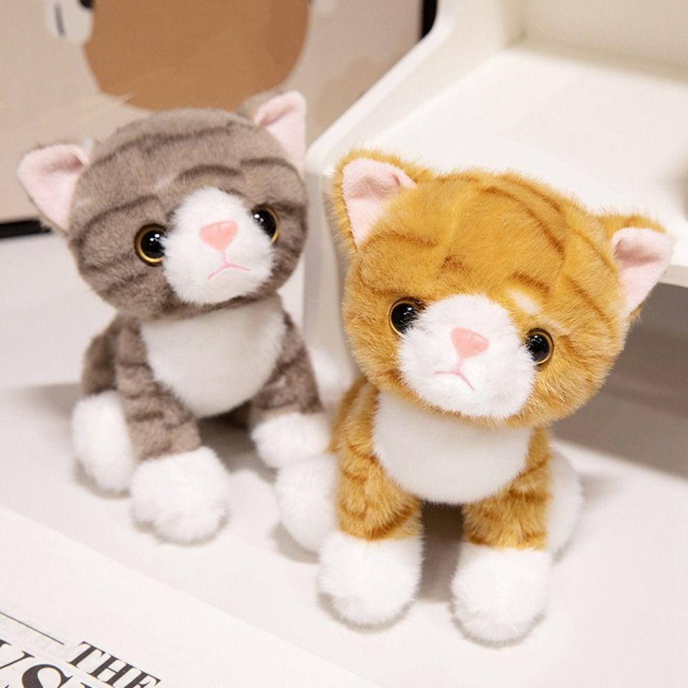 White Gray Simulated Cat Doll Stuffed Animal Stuffed Cat Keychain Kitten Plush Toy  Girls Gift