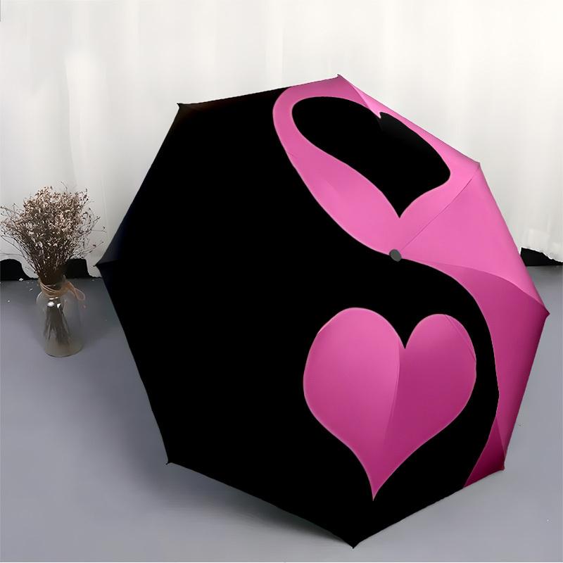 1PC Heart Yin Yang Automatic Open/close Umbrella with 8-Rib Structure for Women/Men, All-Season Use - Travel Essential, Stylish Accessory, Highquality