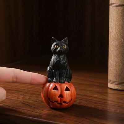 Figura de Gato Negro Calabaza, Adorno de Escritorio de Halloween de Resina, Linda Decoración Estilo Oscuro Divertido para Ventanas del Hogar Oficina Fiesta