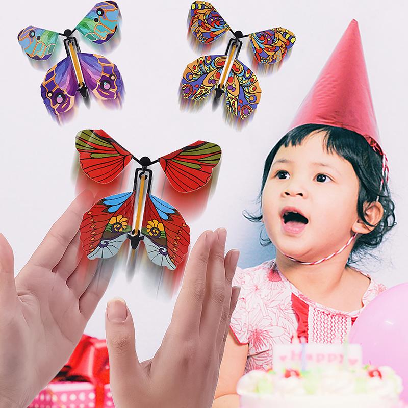 10Pcs Magic Flying Butterflies Wind Up Toy In The Sky Bookmark Greeting Cards Rubber Band Powered Kids Magic Props Surpris Gift