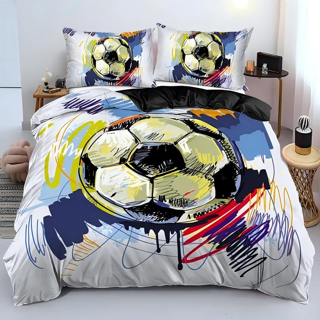Painted Football 3D Printed Bedding Set For Boys Mens Cartoon Sport Football Style Home Soft Comfortable Duvet Cover Pillowcases