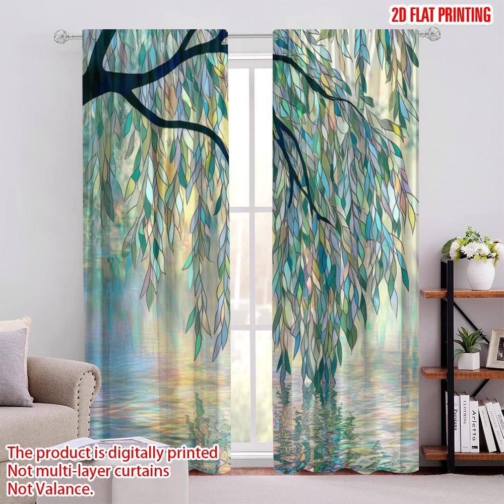 

2pcs,2D plane printing Curtains&Window Treatment Willow Dreamscape Polyester Woven (without rod) Art Deco Festive for Bedroom, 52.50 × 116.00 cm 2 pcs