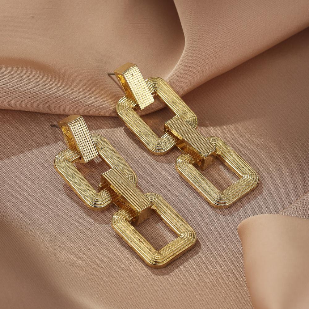 Square Geometric Classy Metal Earrings Womens Fashionable Alloy Jewelry Plated