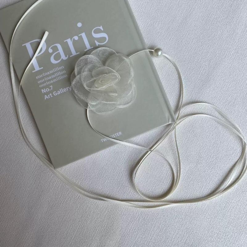 Black and white flower necklace rose choker neck flower neckband necklace female neck collar camellia clavicle chain