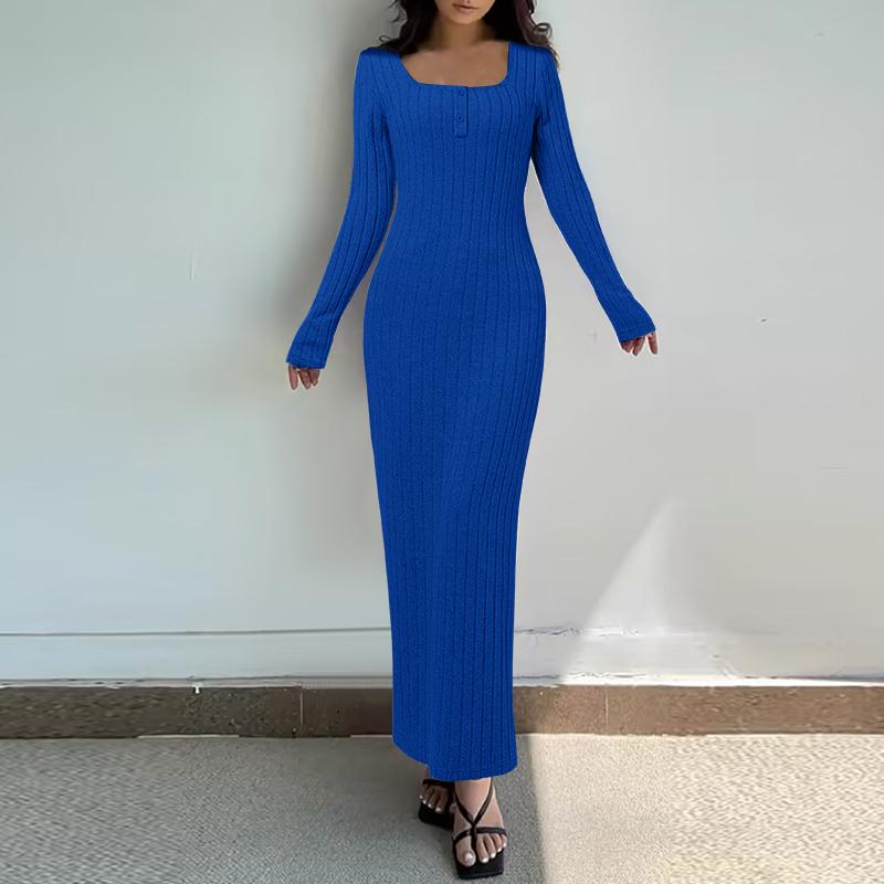 

VONDA Женские модные платья-свитера с длинным рукавом и квадратным вырезом в полоску M синий