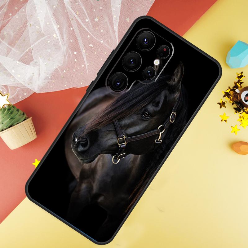 Beautiful Black Horse Case For Samsung Galaxy S22 S23 S24 Ultra S8 S9 S10 Plus Note 10 20 Ultra S20 S21 FE Cover