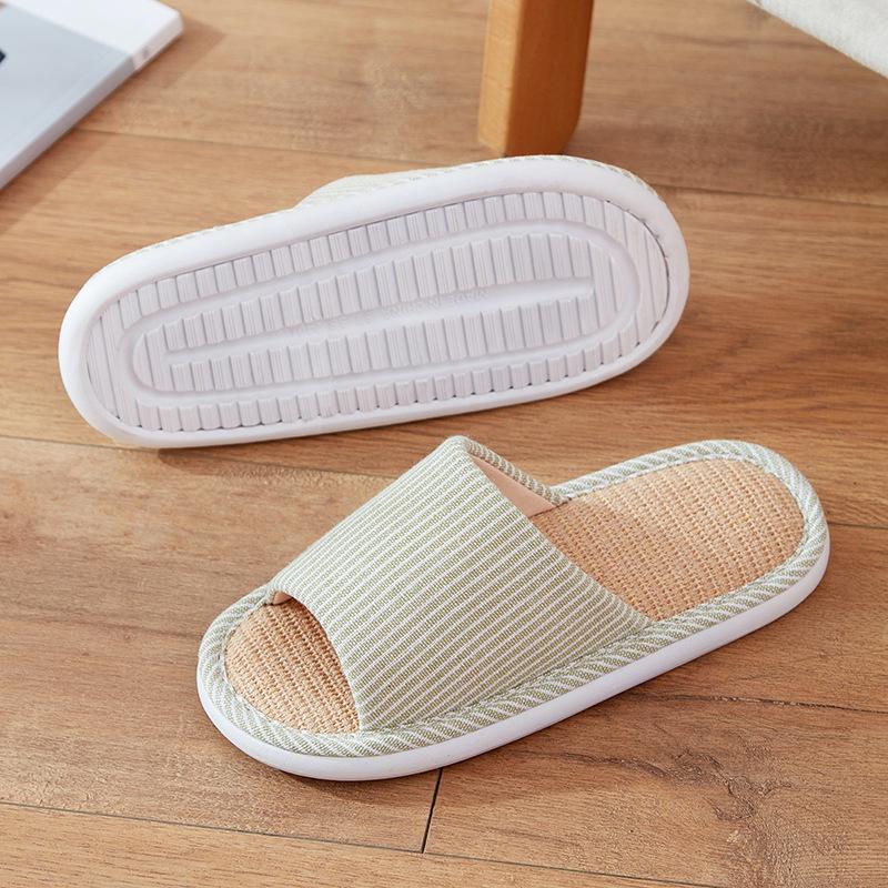 Japanese silent linen slippers spring and autumn four seasons living room wooden floor non-slip cotton and linen fabric slippers women's summer